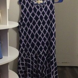 Sleeveless Navy Diamond Print Drop-Waist Dress